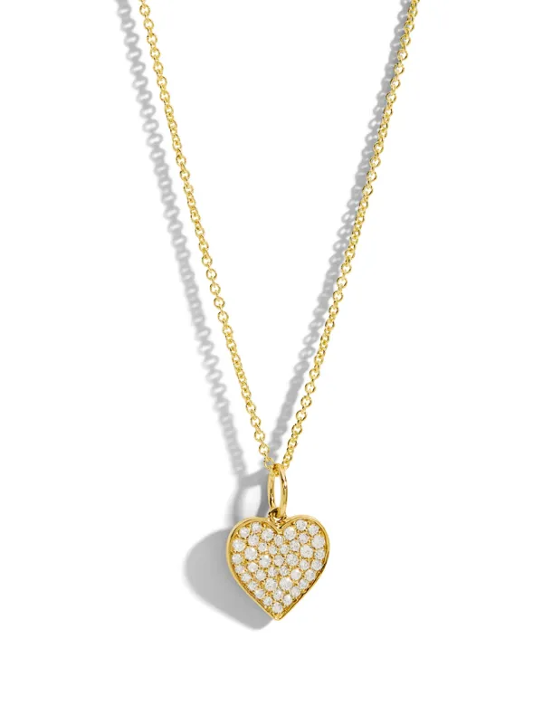 Small Diamond Pavé Heart Pendant Yellow Gold Necklace sold by YLANG23