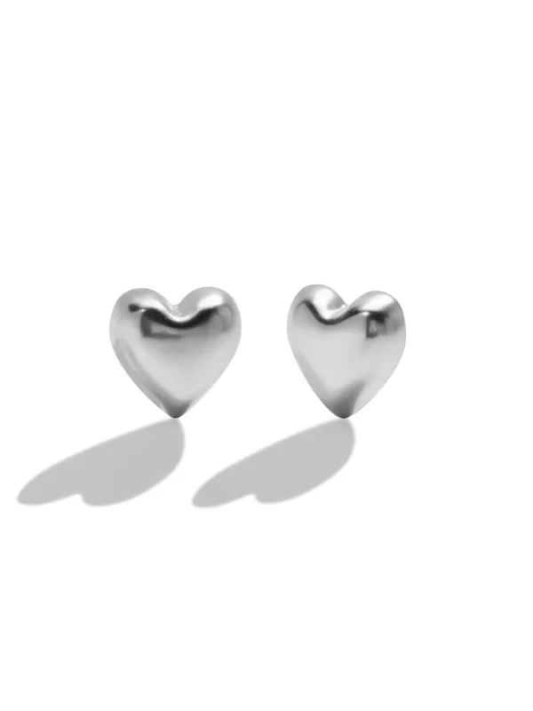 The Puffy Heart Silver Stud Earrings sold by YLANG23