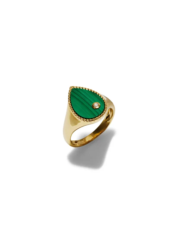 Malachite Pear Cheveliere Yellow Gold Signet Ring sold by YLANG23