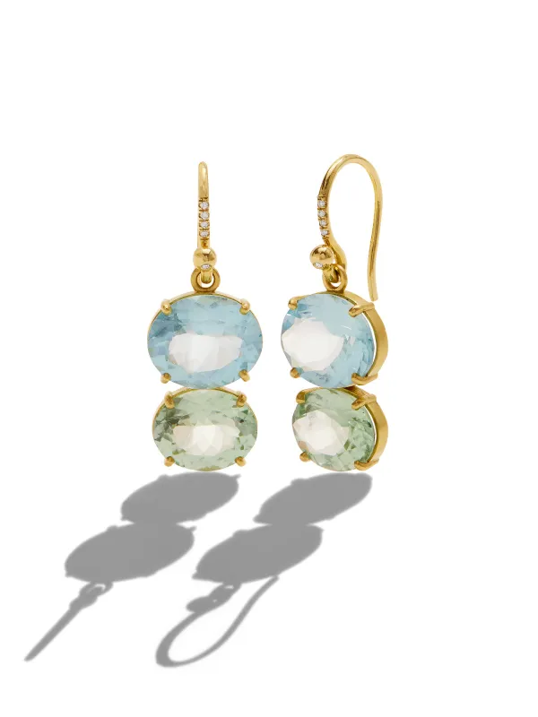 Gemmy Gem Aquamarine & Green Tourmaline Yellow Gold Earrings sold by YLANG23