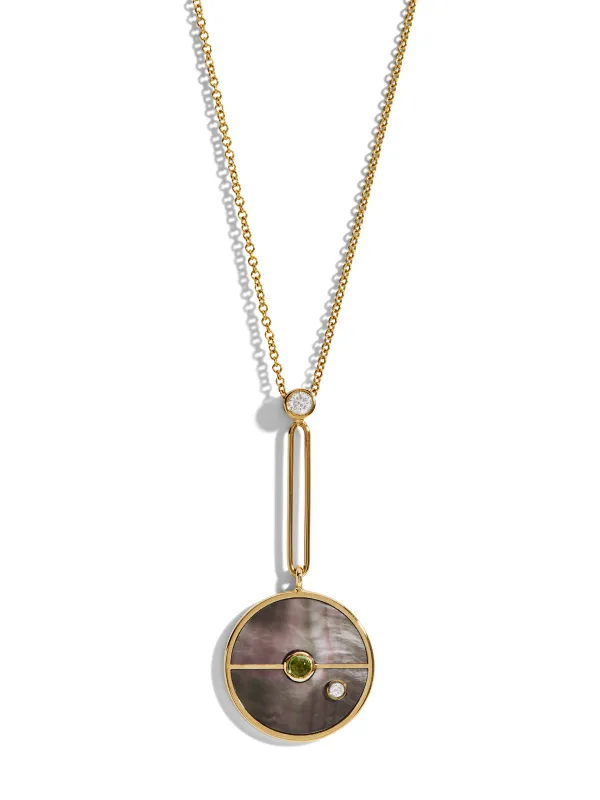Signature Dark Mother of Pearl and Mint Garnet Compass Yellow Gold Necklace sold by YLANG23