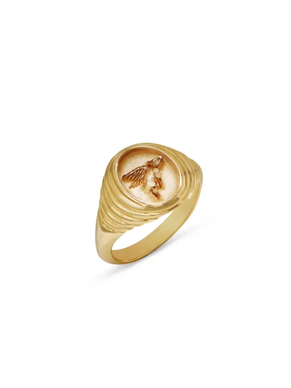 Flying Pig Tiered Fantasy Yellow Gold Signet Ring sold by YLANG23