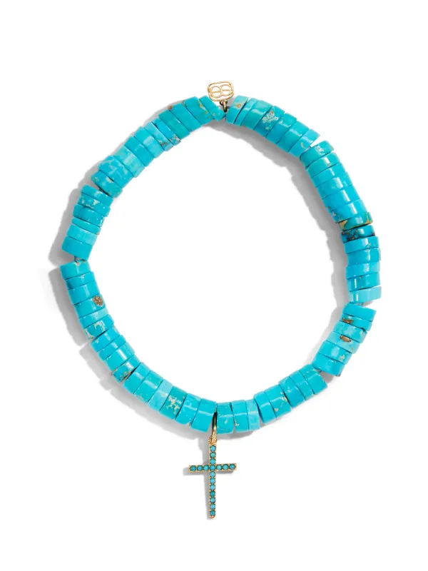 Turquoise Cross on Turquoise Heishi Beaded Bracelet sold by YLANG23