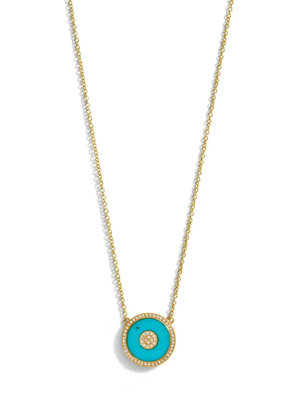 Mini Turquoise Inlay and Diamond Evil Eye Necklace sold by YLANG23