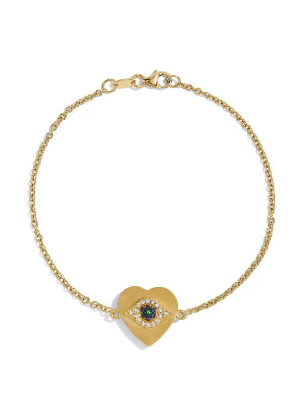 Double Sided Evil Eye Heart Charm on Yellow Gold Bracelet sold by YLANG23