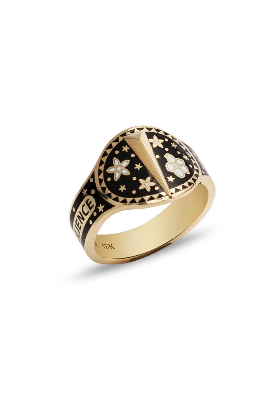 Resilience Champlevé Enamel Yellow Gold Cigar Band Ring sold by YLANG23