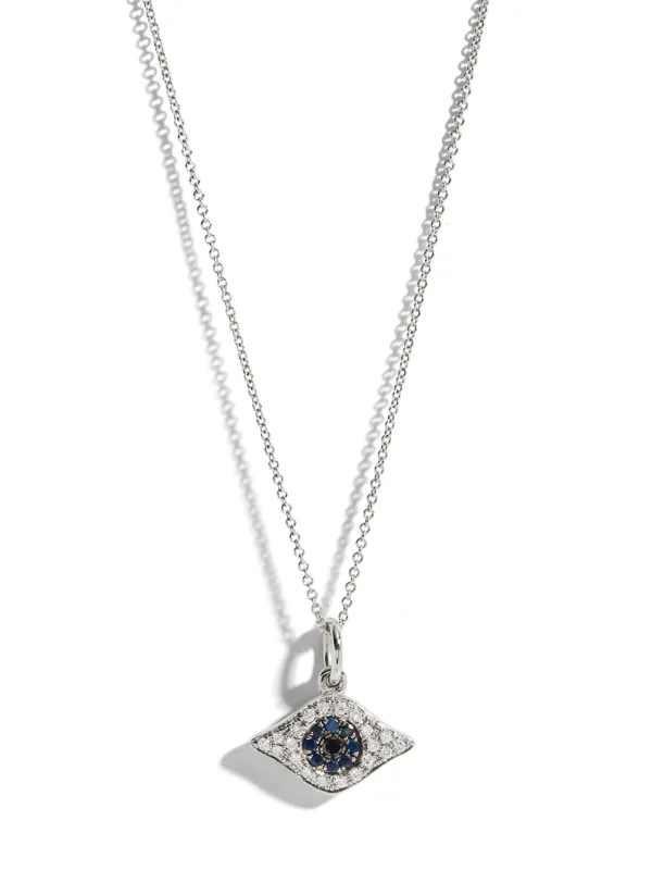 Blue Sapphire and Diamond Kitten Eye Pendant White Gold Necklace sold by YLANG23