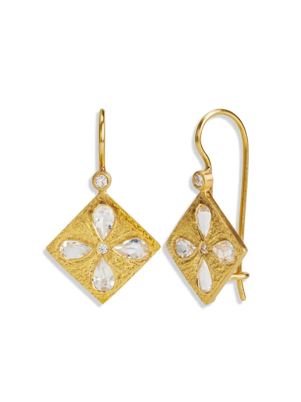 Rainbow Moonstone and Diamond Yellow Gold Drop Earrings sold by YLANG23