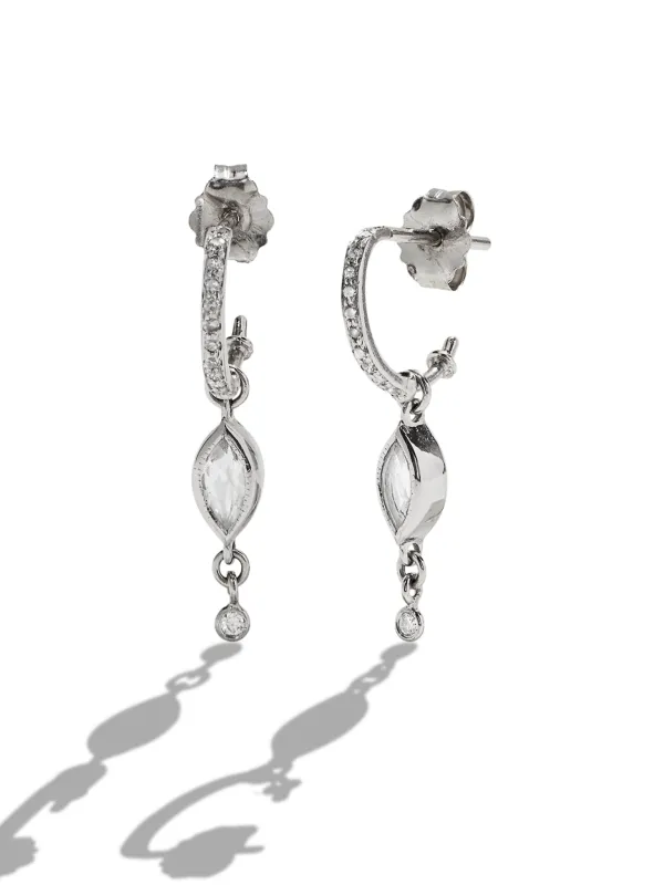 Marquise Moonstone & Dangling Diamond White Gold Hoop Earrings sold by YLANG23