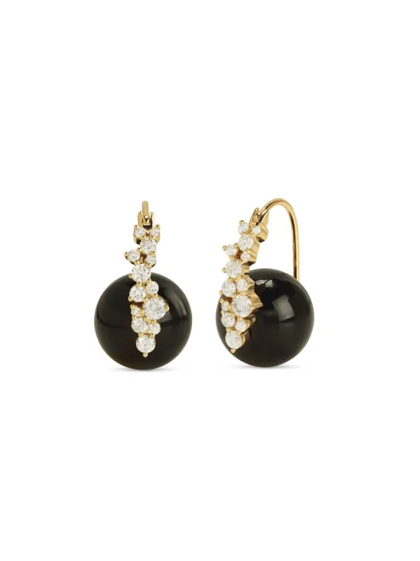 Diamond Cocktail Onyx Bead Yellow Gold Earrings sold by YLANG23