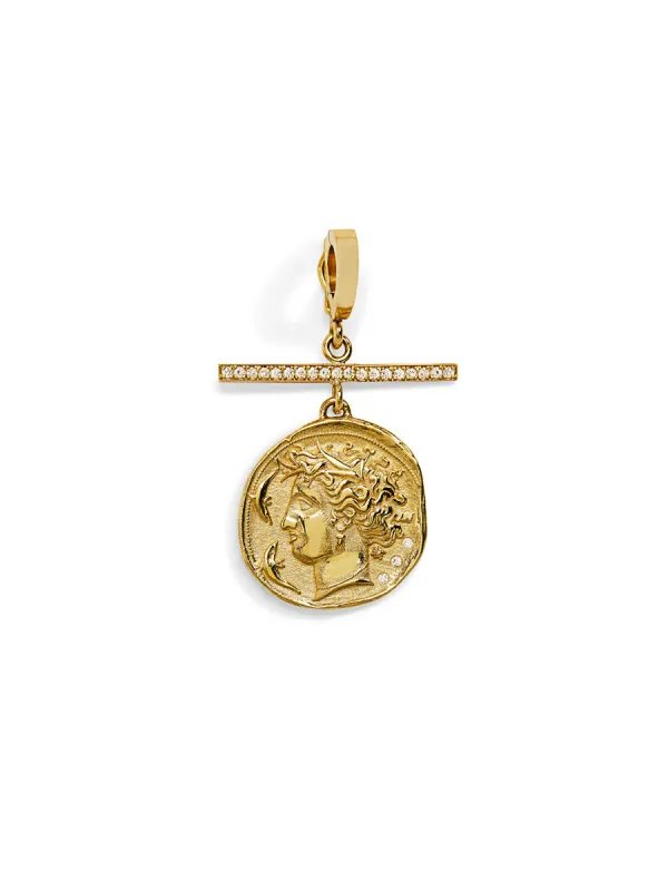 Goddess Small Yellow Gold Charm With Pave Bar sold by YLANG23
