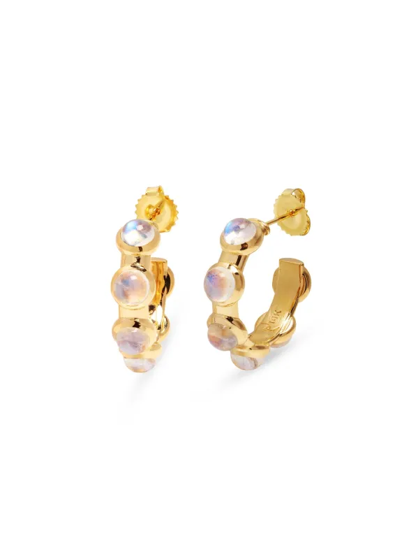 Rainbow Moonstone Vic Hoop Yellow Gold Earrings sold by YLANG23