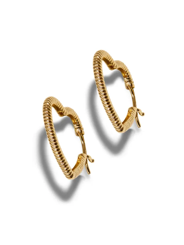 Striped Heart Yellow Gold Hoop Earrings sold by YLANG23