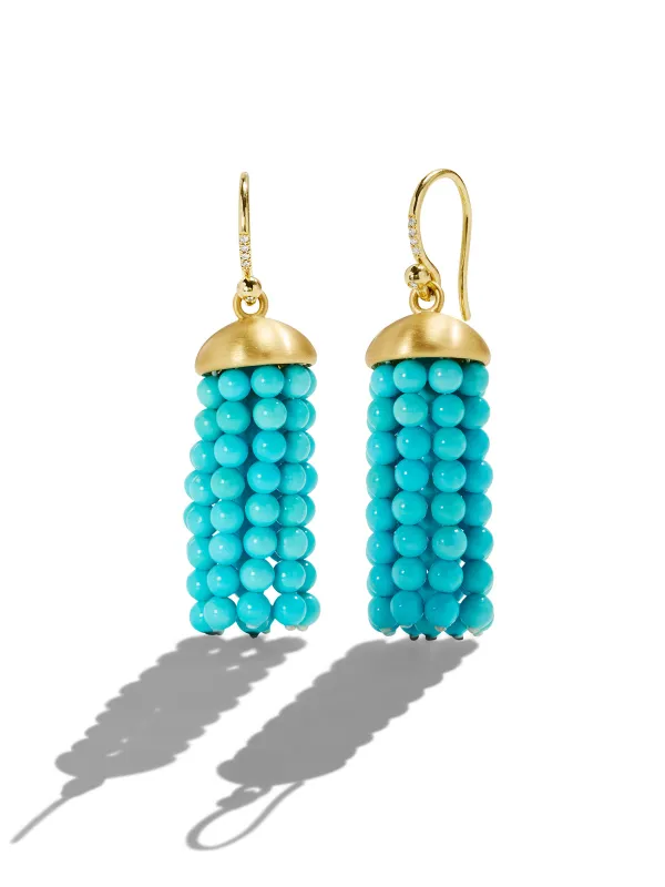 Turquoise Short Tassel Yellow Gold Earrings sold by YLANG23