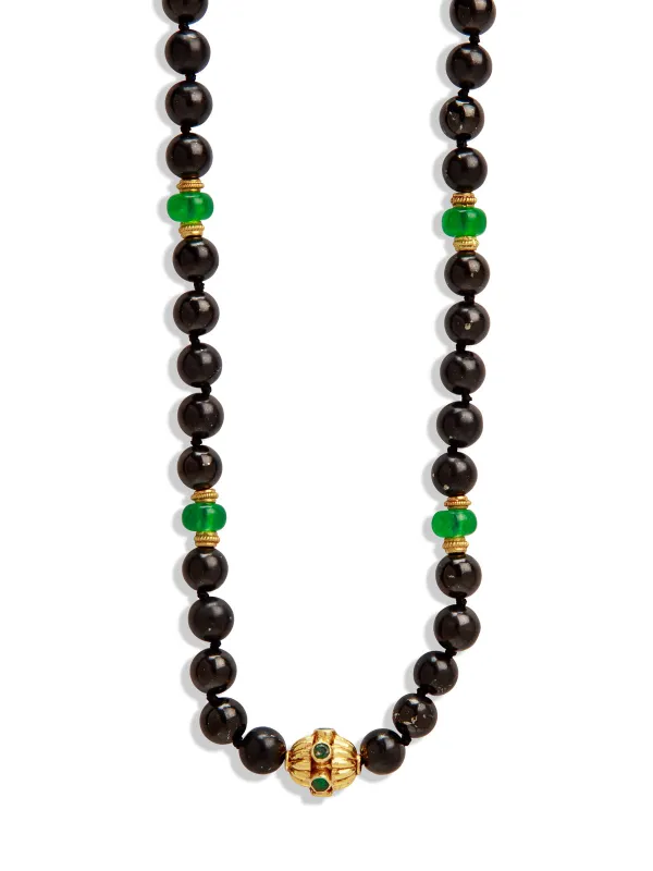 Black Shungite & Emerald Jade Beaded Yellow Gold Necklace sold by YLANG23