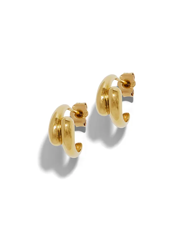 Mini Double Dome Yellow Gold Hoop Earrings sold by YLANG23