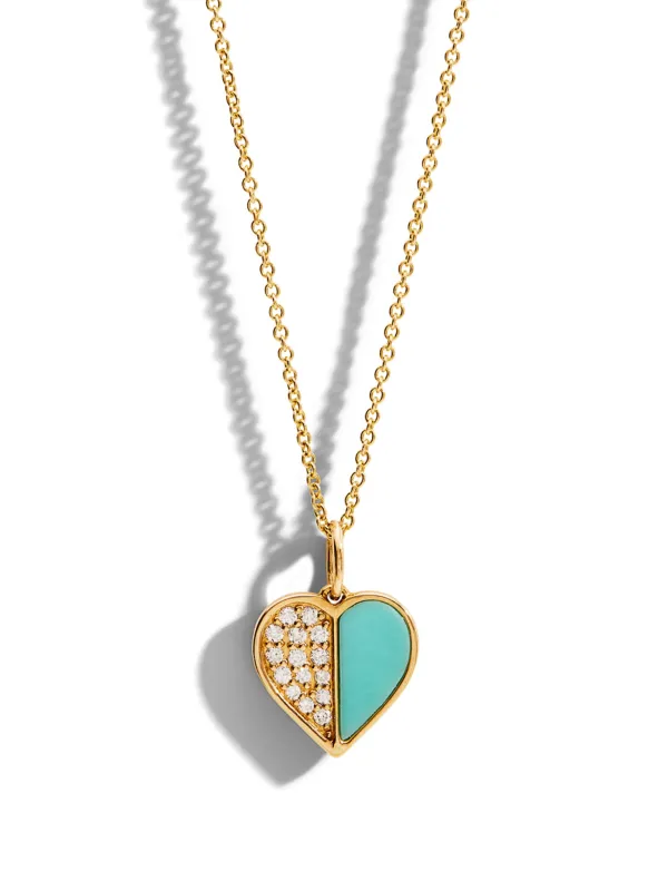 Diamond & Turquoise Inlay Heart Yellow Gold Necklace sold by YLANG23