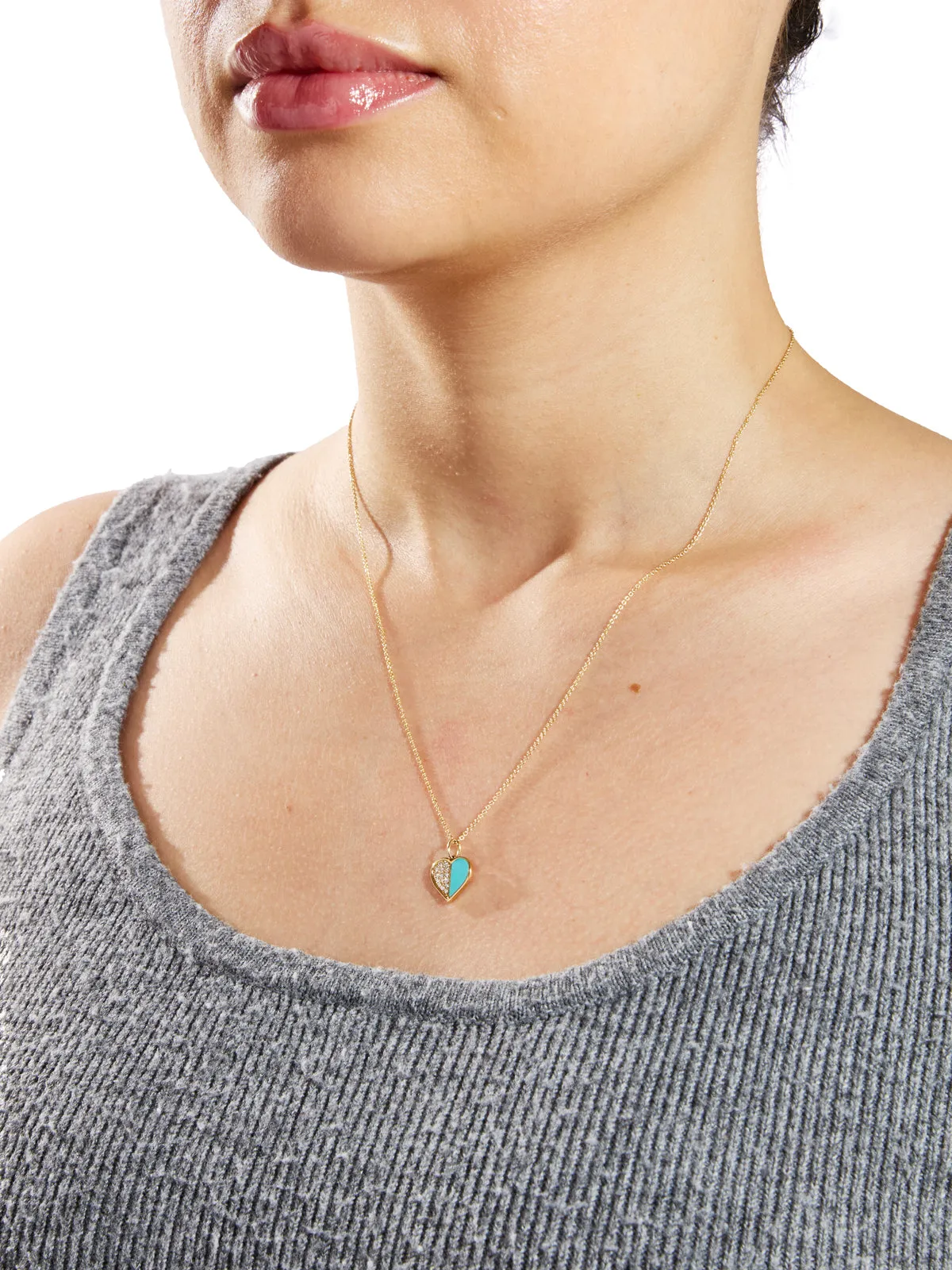 Diamond & Turquoise Inlay Heart Yellow Gold Necklace sold by YLANG23 product image thumbnail 2