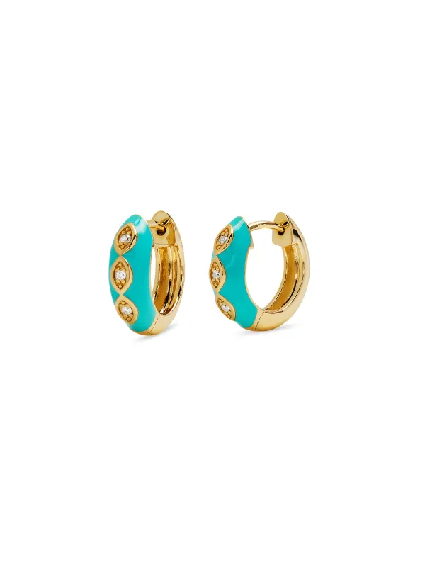 Puffy Enamel Marquise Yellow Gold Huggie Hoops made by YLANG23