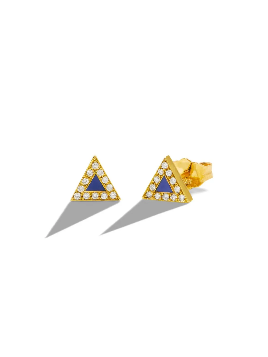 Diamond Lapis Inlay Triangle Stud Yellow Gold Earrings sold by YLANG23