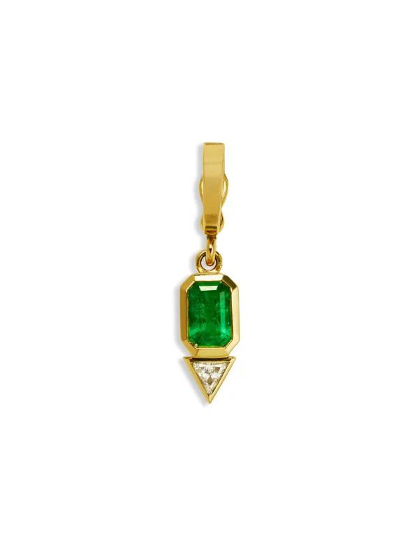 Small Emerald and Trillion Diamond Yellow Gold Charm sold by YLANG23