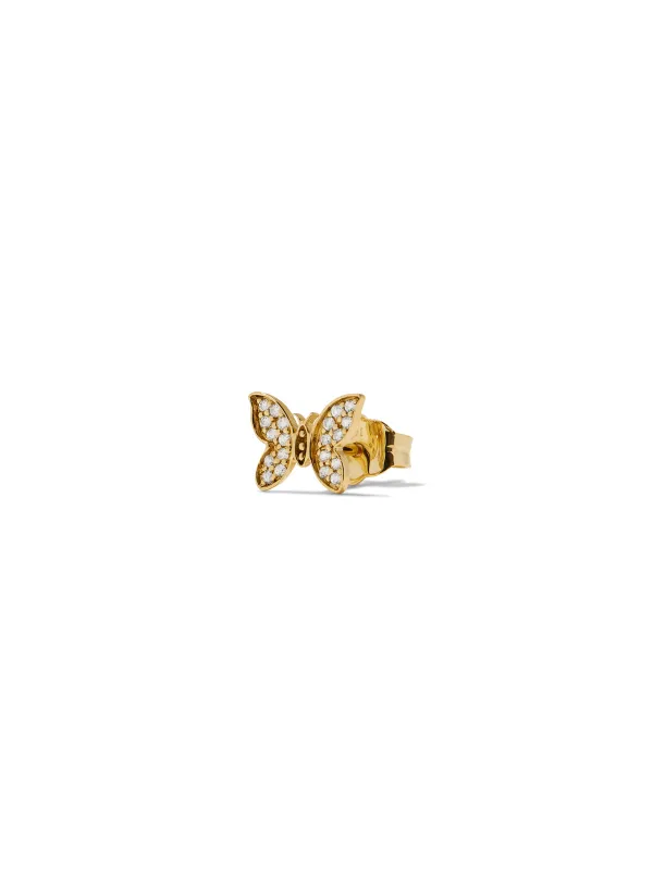 Tiny Diamond Pavé Butterfly Stud Yellow Gold Single Earring sold by YLANG23