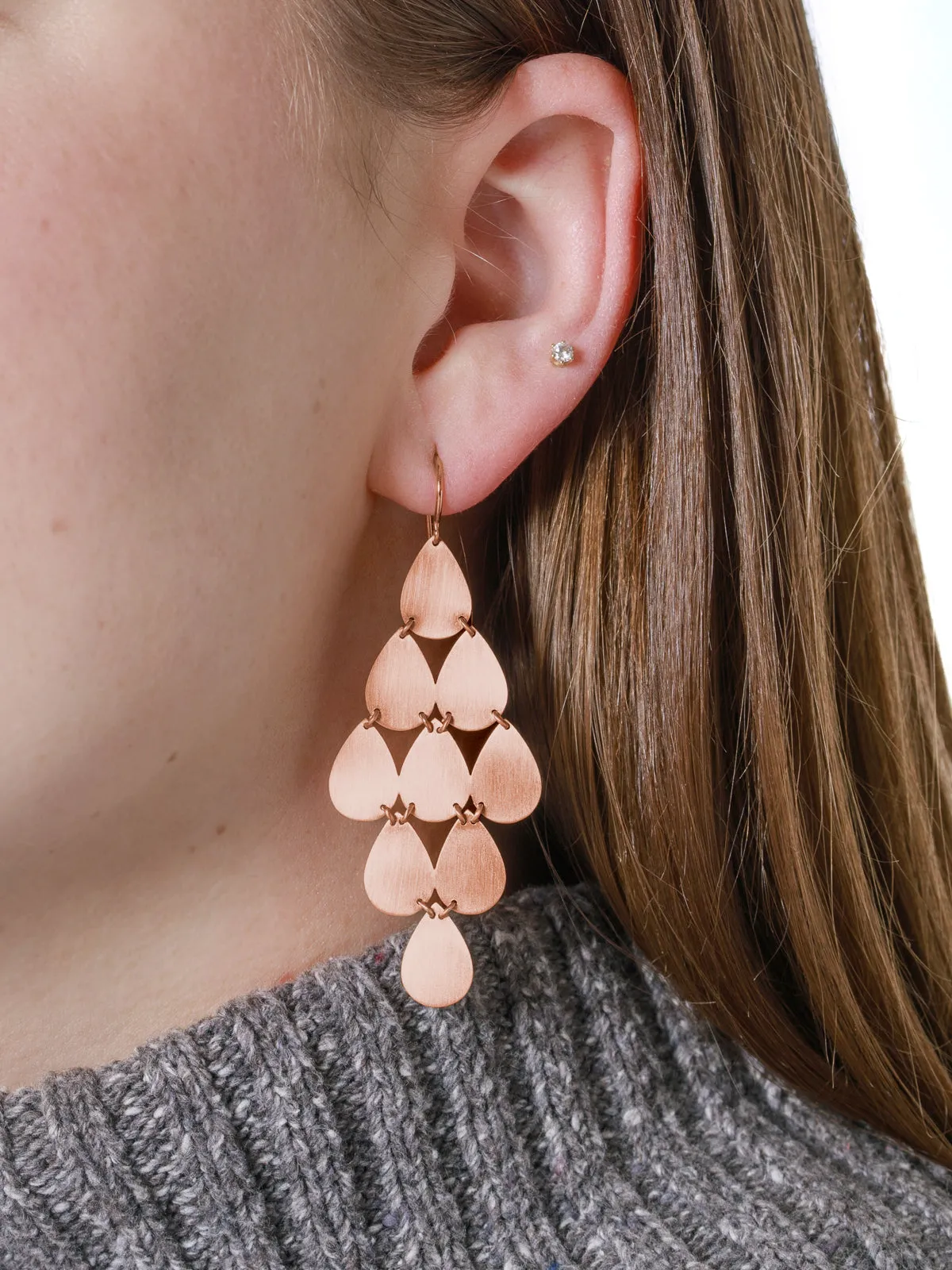 Signature Large Teardrop Rose Gold Chandelier Earrings sold by YLANG23 product image thumbnail 3