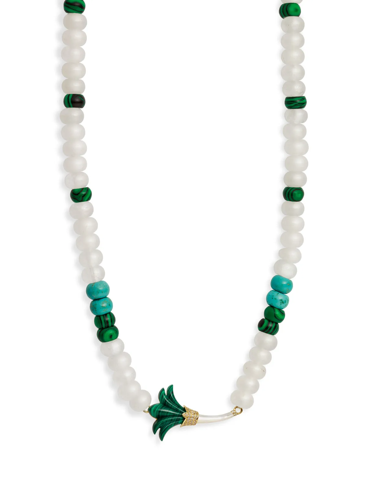 Mother of Pearl & Malachite Beaded Psychadeliah Necklace sold by YLANG23