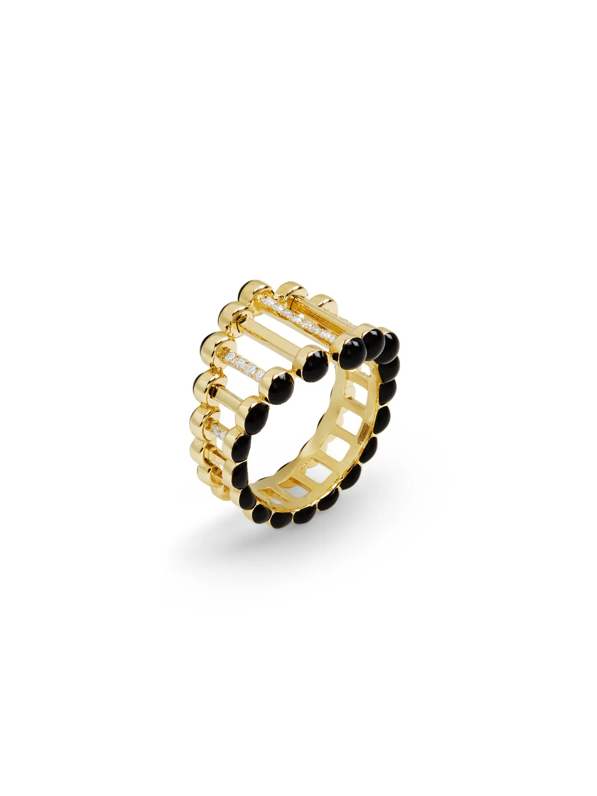 Little Twiggy Diamond & Black Enamel Yellow Gold Ring sold by YLANG23