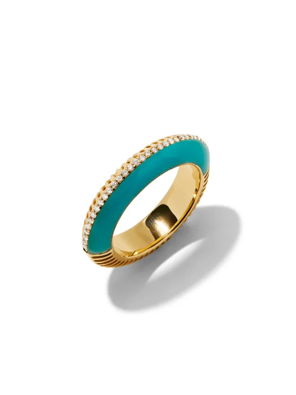 Bombay Turquoise and Diamond Yellow Gold Ring made by YLANG23