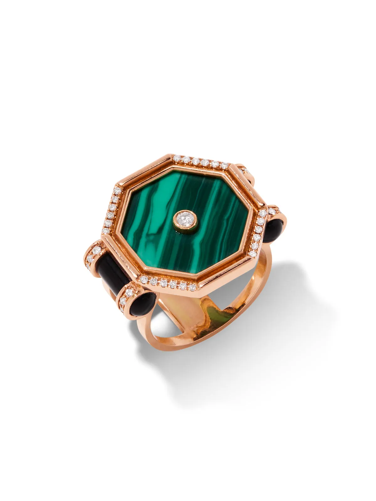 Malachite & Onyx Amulet Hexagon Big Cocktail Rose Gold Ring sold by YLANG23