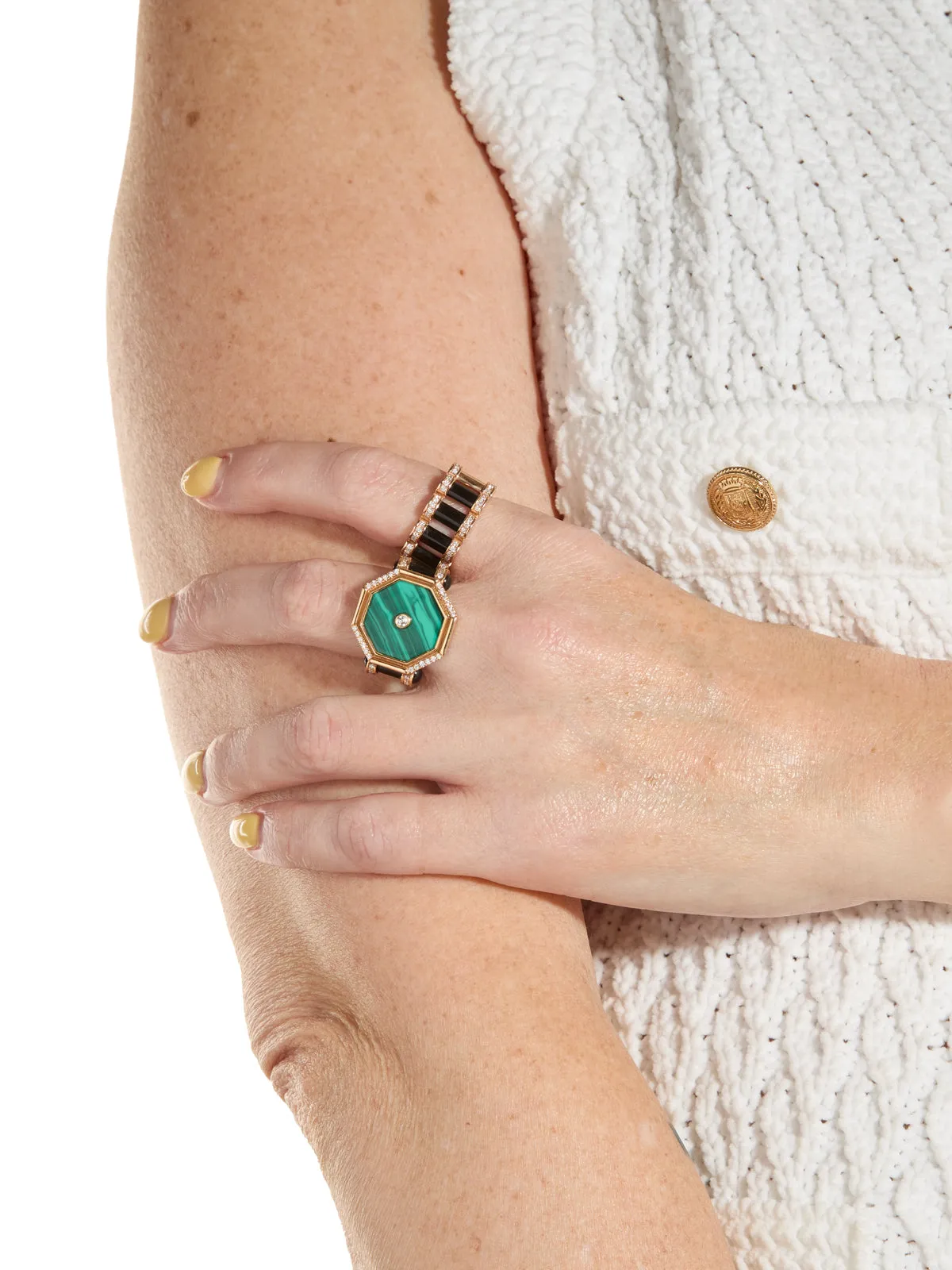 Malachite & Onyx Amulet Hexagon Big Cocktail Rose Gold Ring sold by YLANG23 product image thumbnail 2