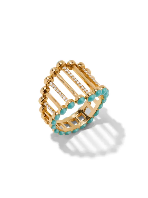 The Twiggy Diamond & Turquoise Enamel Yellow Gold Ring made by YLANG23