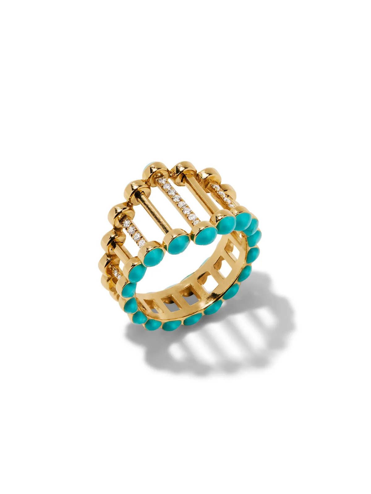 The Little Twiggy Diamond & Turquoise Enamel Yellow Gold Ring sold by YLANG23