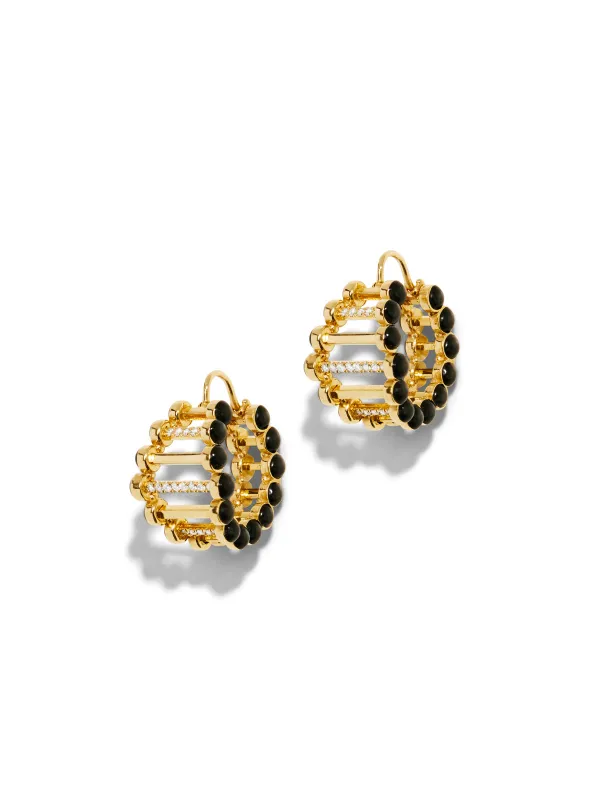 Little Twiggy Diamond & Black Enamel Yellow Gold Hoop Earrings sold by YLANG23