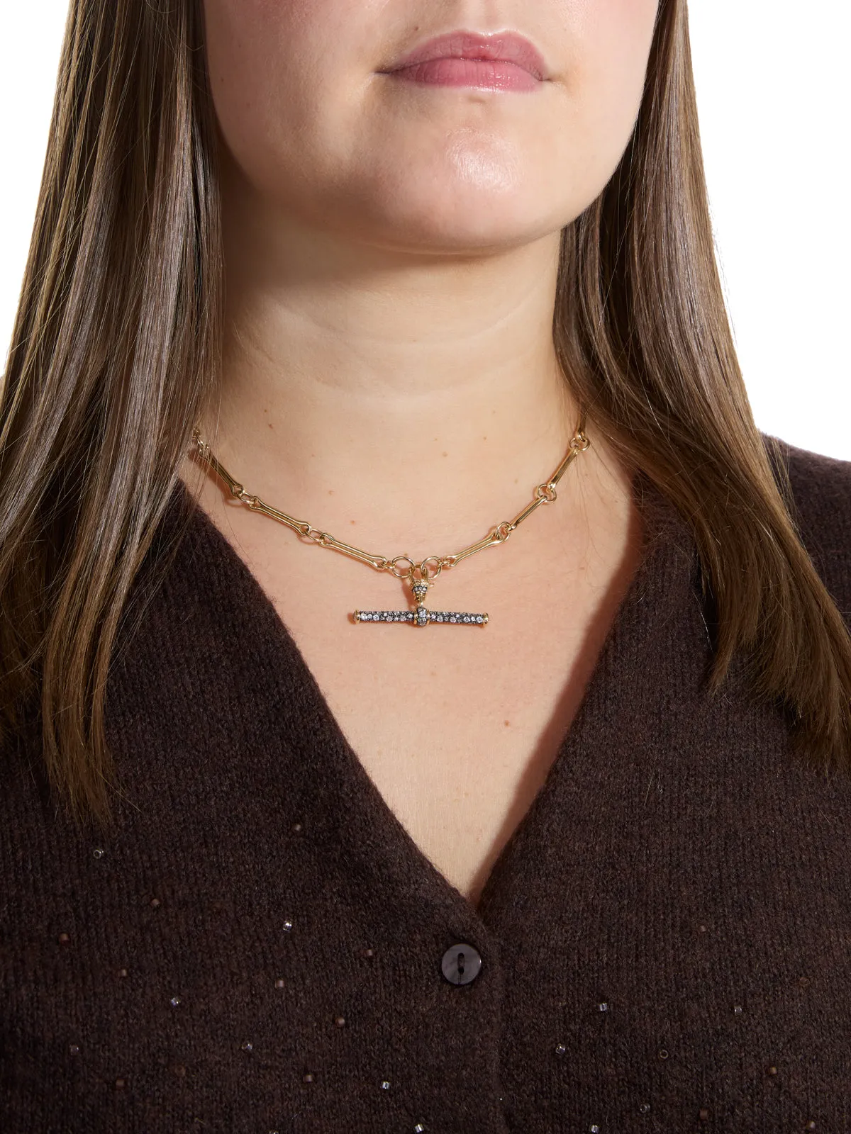 Antique Finish Yellow Gold Diamond T-Bar Clip Pendant sold by YLANG23 product image thumbnail 2