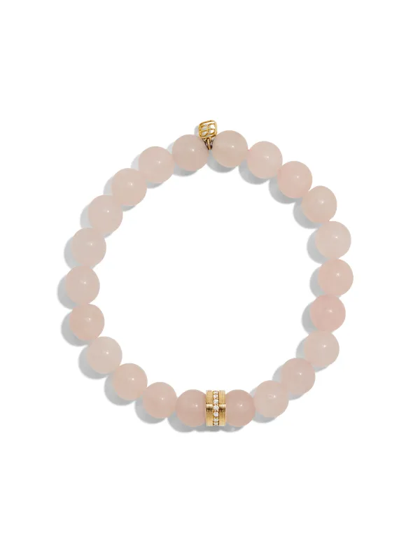 Fluted Pave Rondelle On Rose Quartz Beaded Bracelet sold by YLANG23