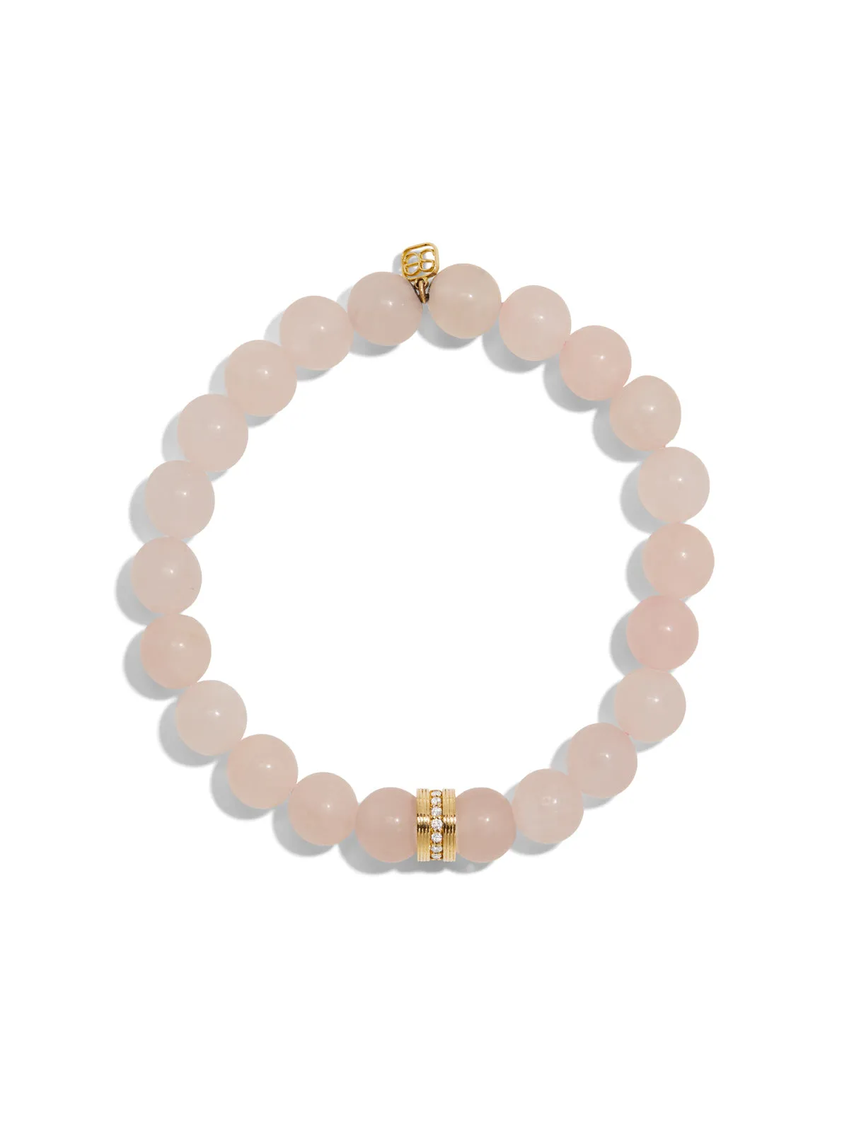 Fluted Pave Rondelle On Rose Quartz Beaded Bracelet sold by YLANG23
