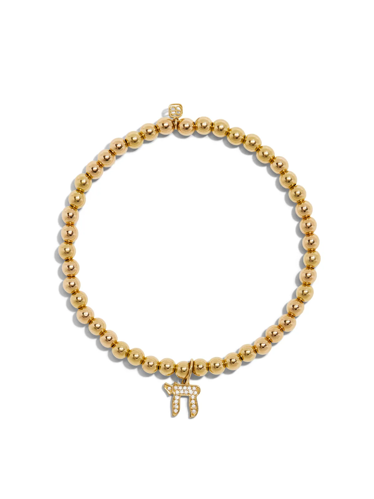 Pave Chai Charm on Yellow Gold Beaded Bracelet sold by YLANG23