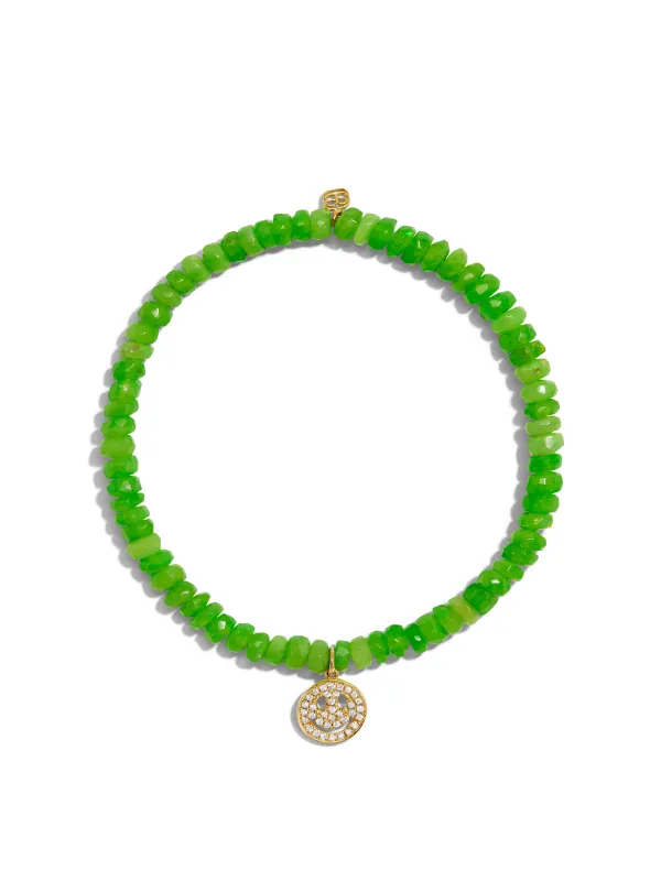 Pave Happy Face on Green African Opal Beaded Bracelet sold by YLANG23