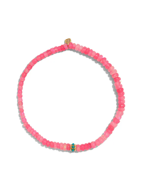 Turquoise Rondelle on Hot Pink Ethiopian Opal Beaded Bracelet sold by YLANG23
