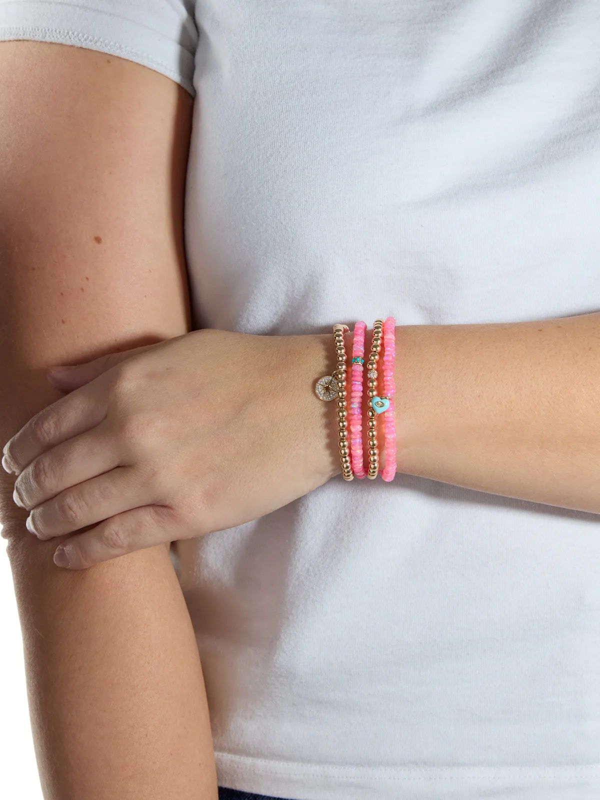 Turquoise Rondelle on Hot Pink Ethiopian Opal Beaded Bracelet sold by YLANG23 product image thumbnail 2