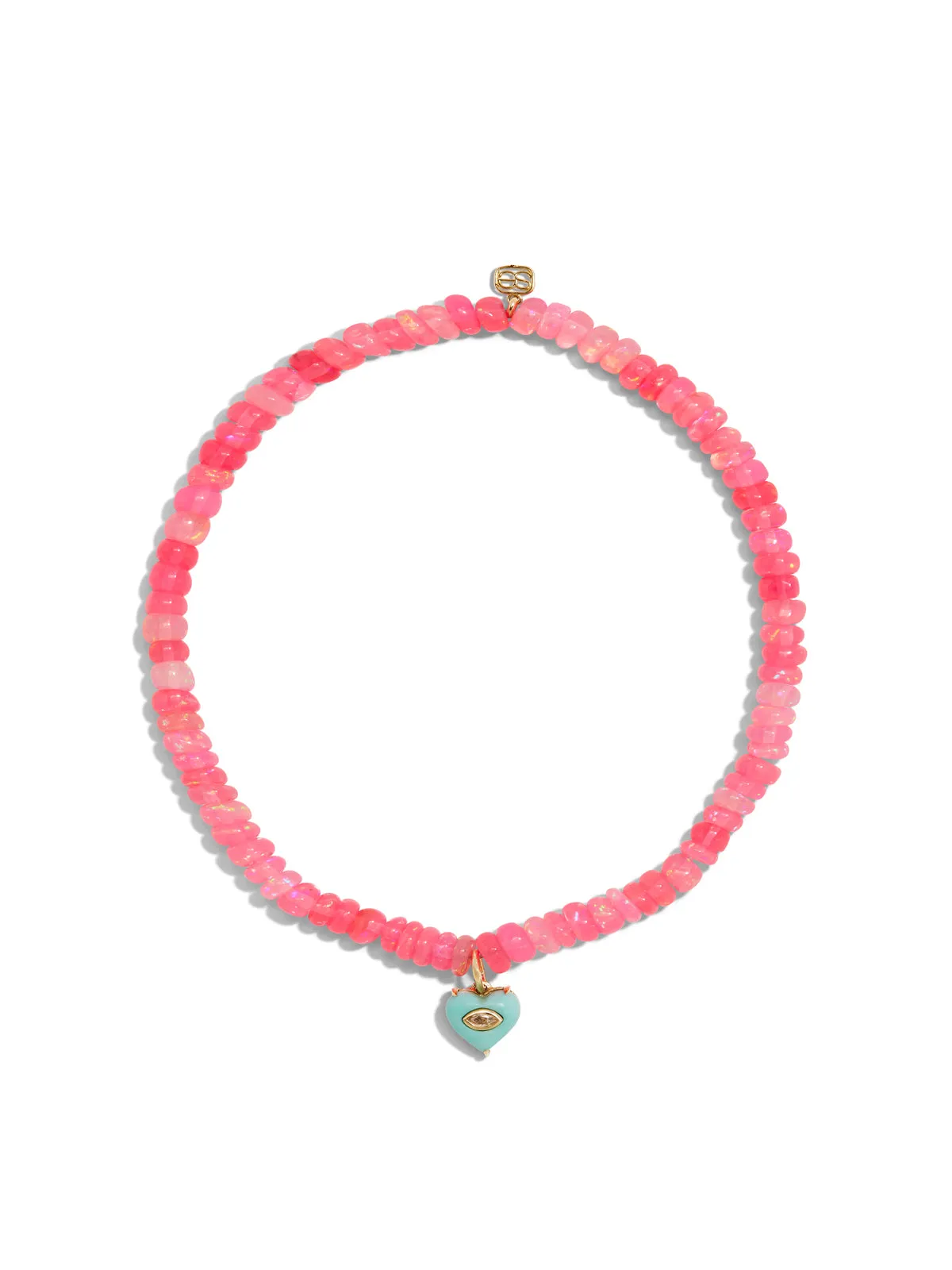 Carved Turquoise Heart on Hot Pink Ethiopian Opal Beaded Bracelet sold by YLANG23