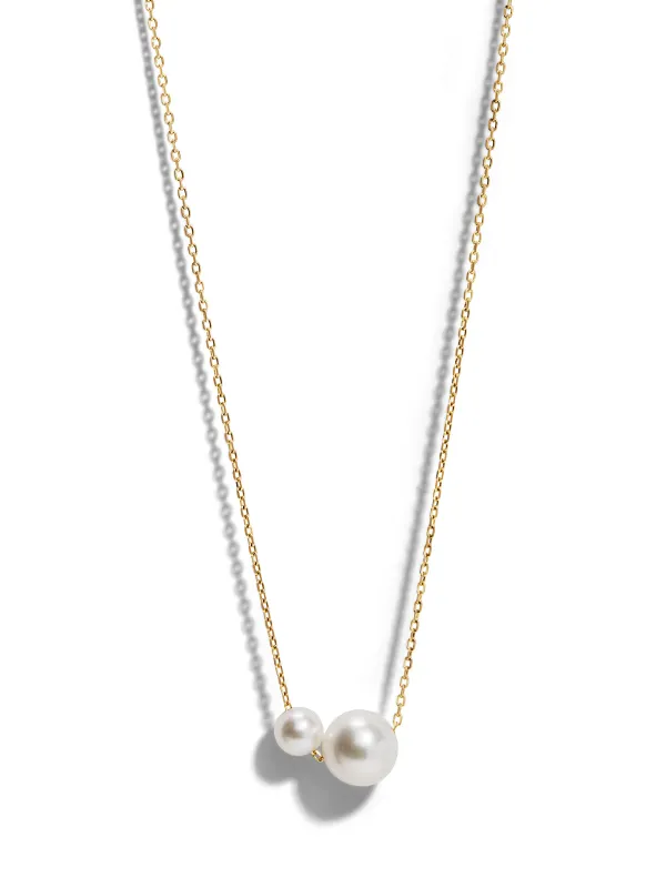 Kissing Pearl Solitaire Yellow Gold Necklace sold by YLANG23