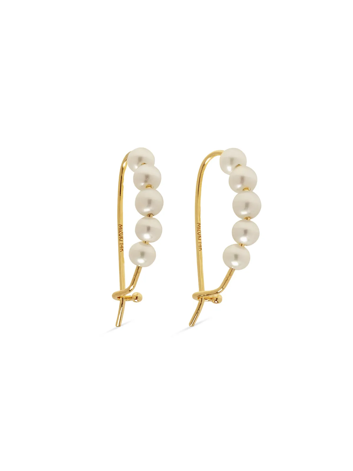 3mm Akoya Pearl Safety Pin Yellow Gold Earrings sold by YLANG23