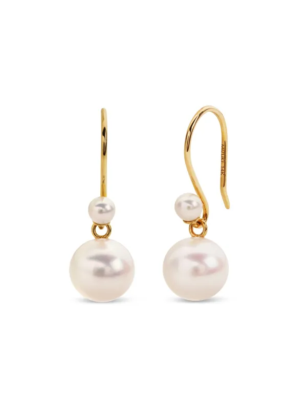 Small Pearl Yellow Gold Drop Earrings sold by YLANG23