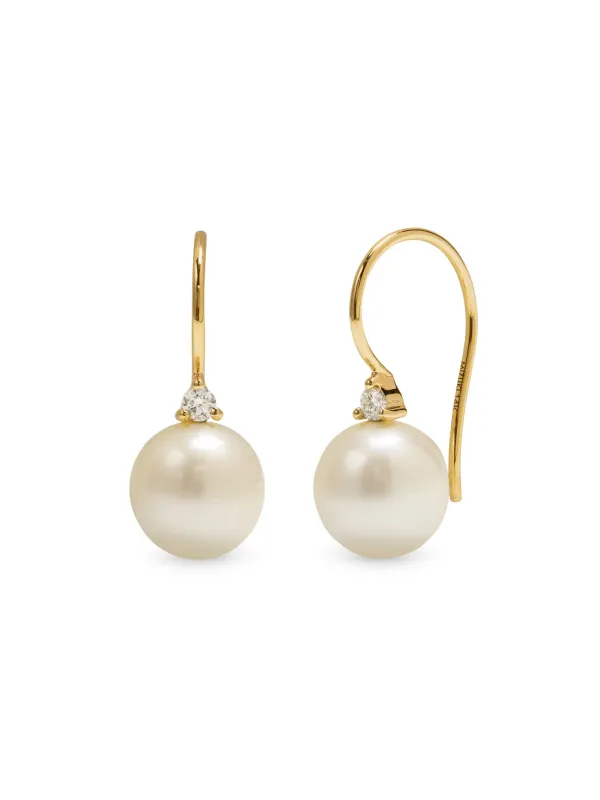 Freshwater Pearl On Diamond Ear Wire Yellow Gold Drop Earrings sold by YLANG23