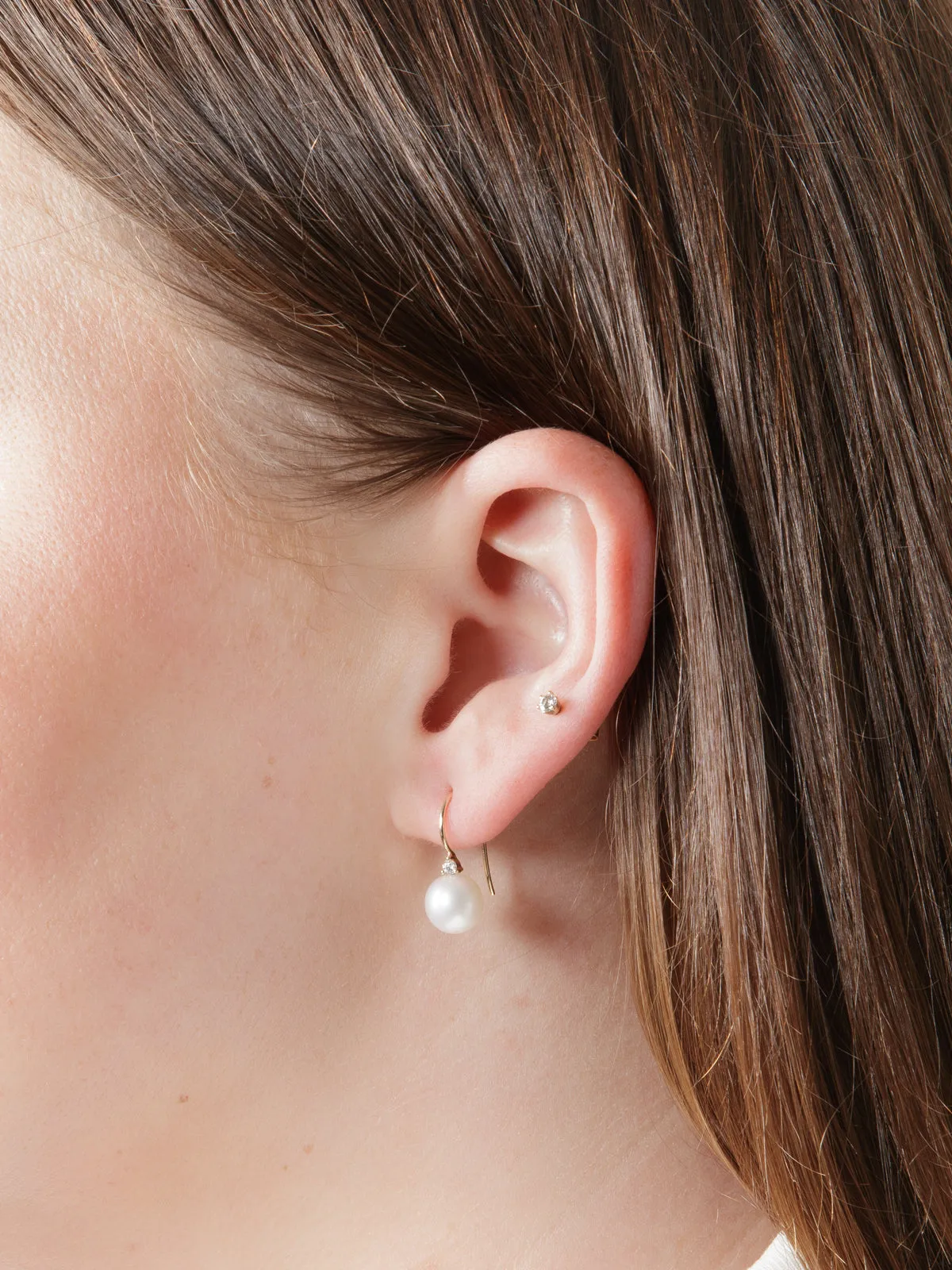 Freshwater Pearl On Diamond Ear Wire Yellow Gold Drop Earrings sold by YLANG23 product image thumbnail 2