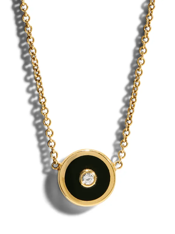 Mini Black Onyx and Diamond Compass Yellow Gold Necklace made by YLANG23