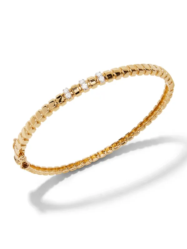 Fluted Gold & Diamond Bar Bangle Bracelet sold by YLANG23